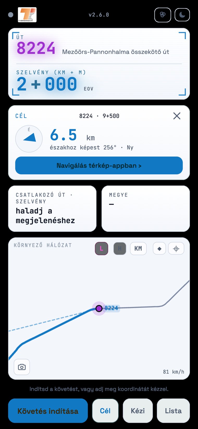 A GabbRoad App HUD sémája nappali nézetben